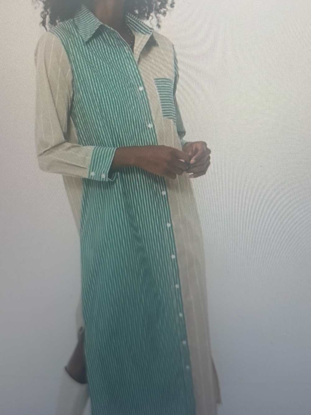 Tuckernuck Green and Tan Striped Button-Front Maxi Shirt Dress